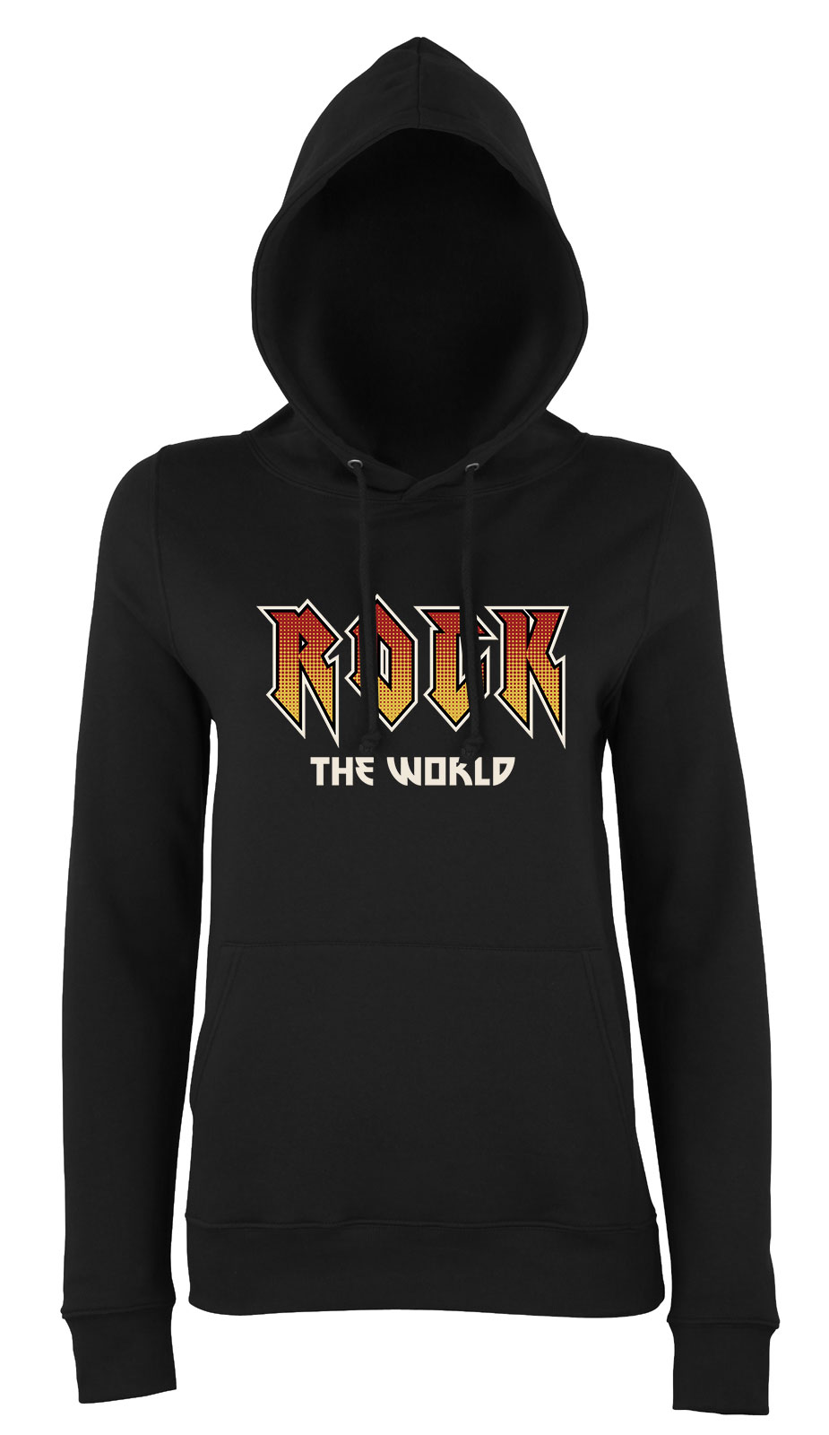rock the world Fekete Női Kapucnis Pulóver