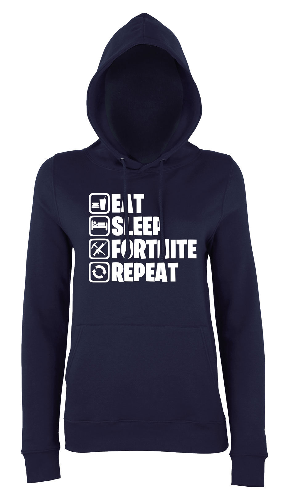 eat sleep fortnite repeat Sötétkék Női Kapucnis Pulóver