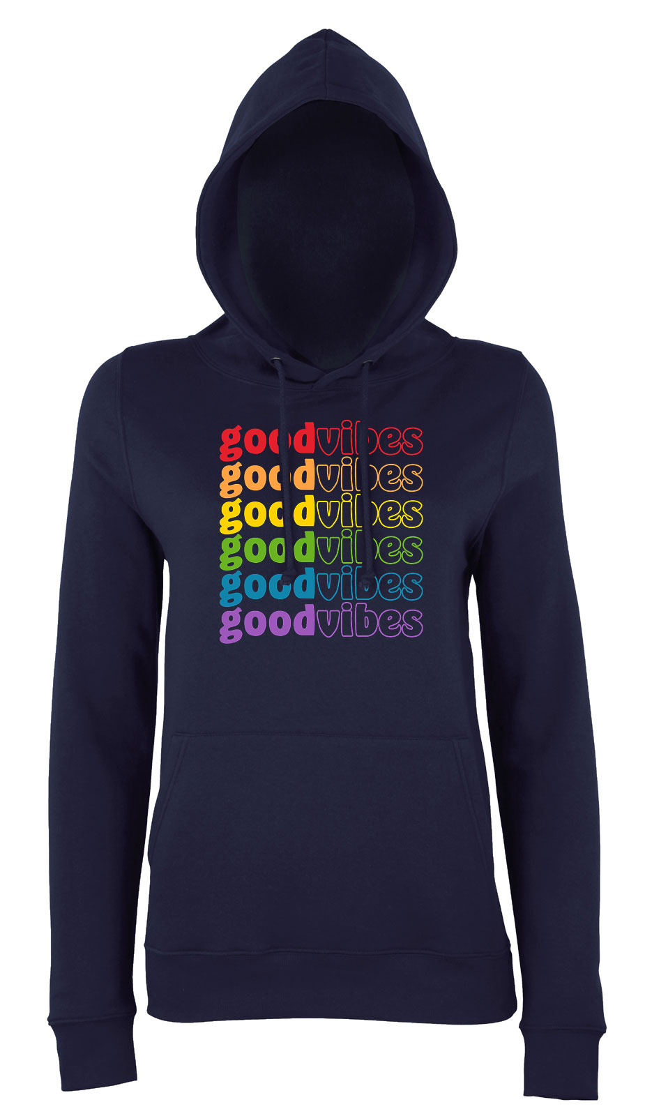 good vibes szivárvány Sötétkék Női Kapucnis Pulóver