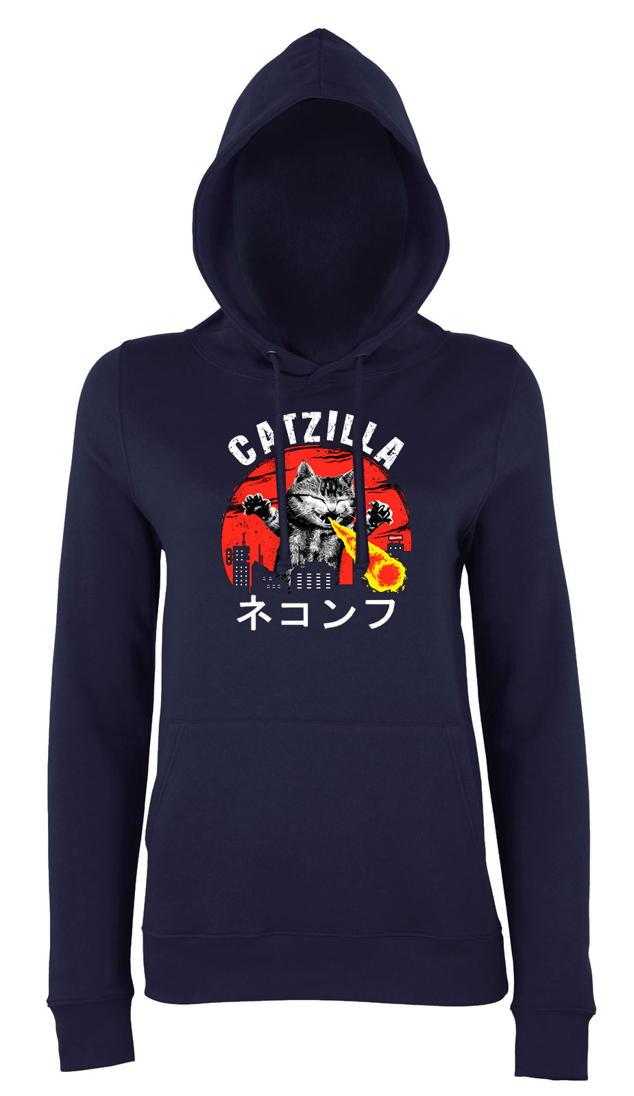 catzilla macska macskás cica cicás Sötétkék Női Kapucnis Pulóver