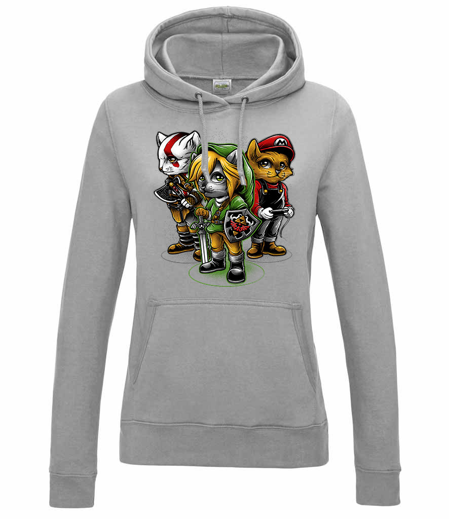 zelda link mario macska macskás cica cicás Sportszürke Női Kapucnis Pulóver