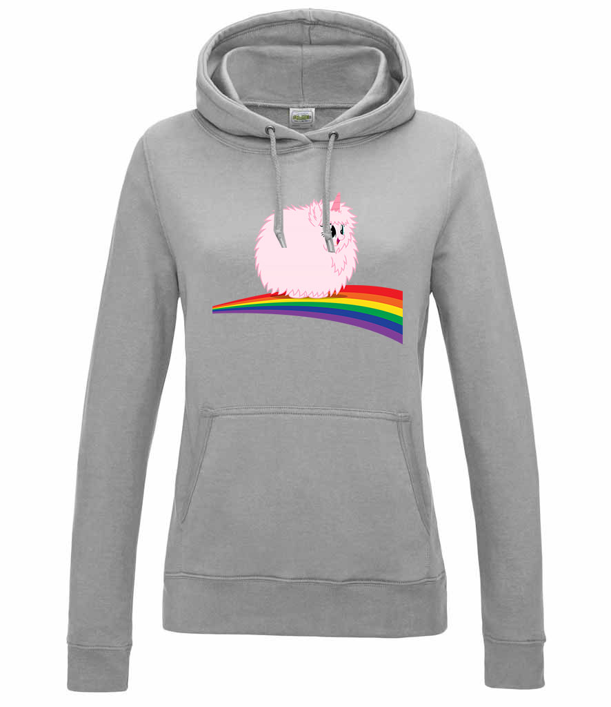 pink fluffy unicorn dancing on rainbow Sportszürke Női Kapucnis Pulóver