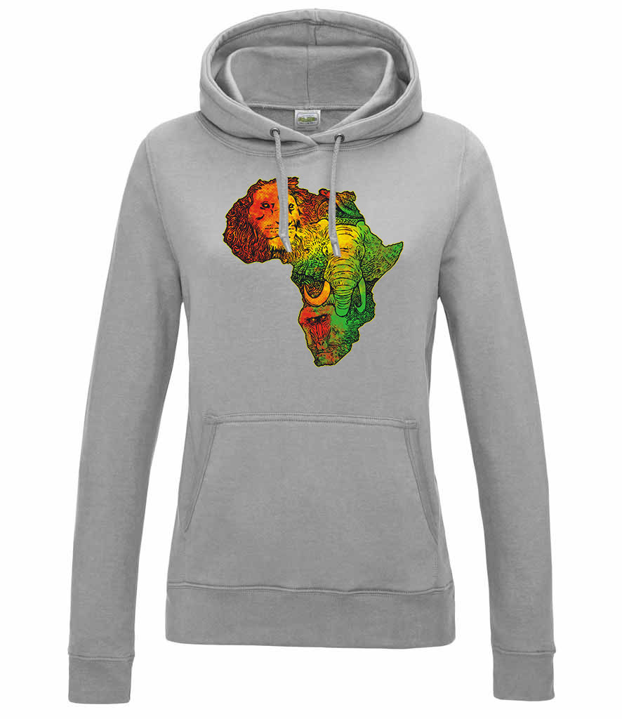 Afrika állatai elefánt oroszlán Sportszürke Női Kapucnis Pulóver
