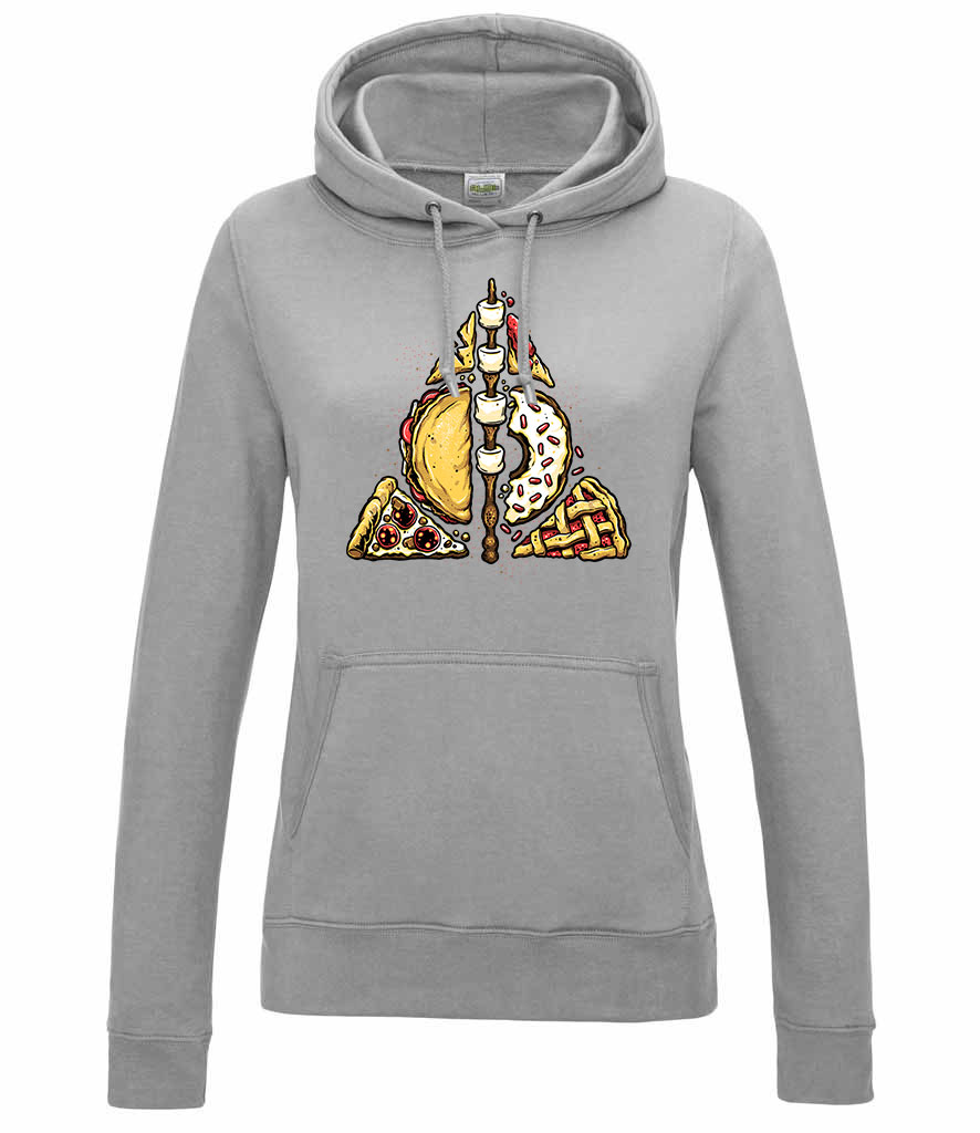 pizza gofri halál ereklyéi humor gyorskaja Sportszürke Női Kapucnis Pulóver