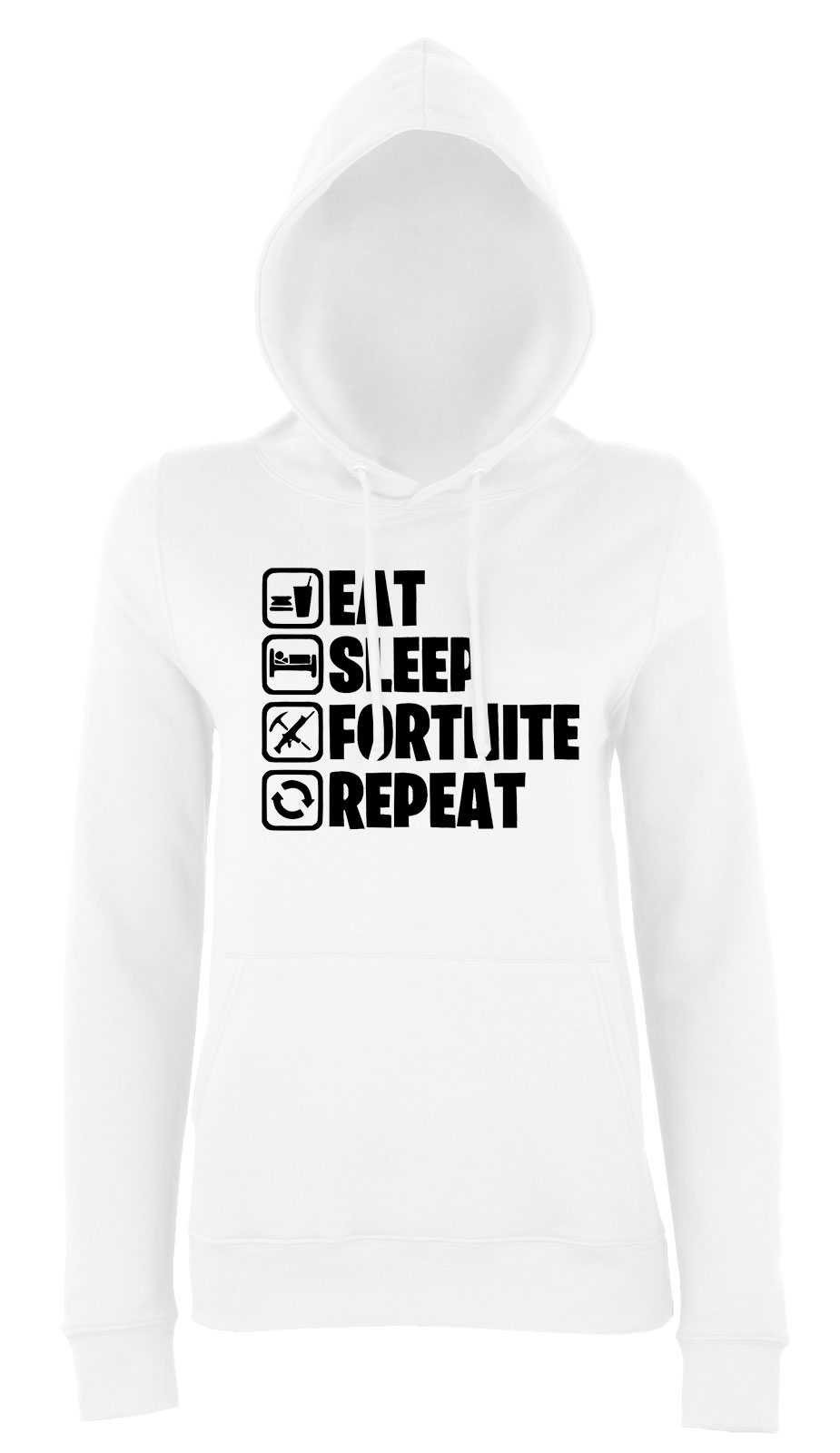 eat sleep fortnite repeat Fehér Női Kapucnis Pulóver