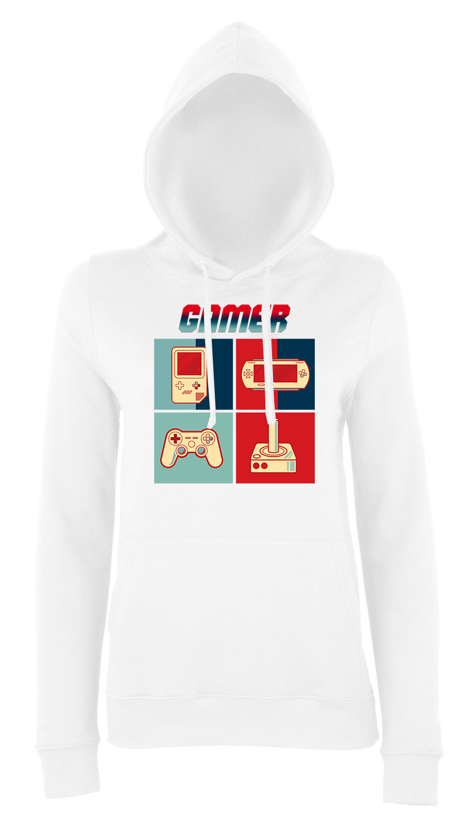 Gamer joystick gameboy Fehér Női Kapucnis Pulóver