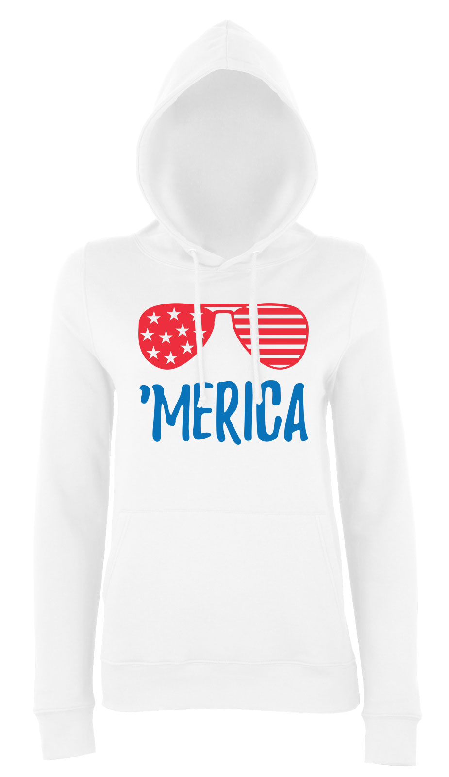 merica america Fehér Női Kapucnis Pulóver