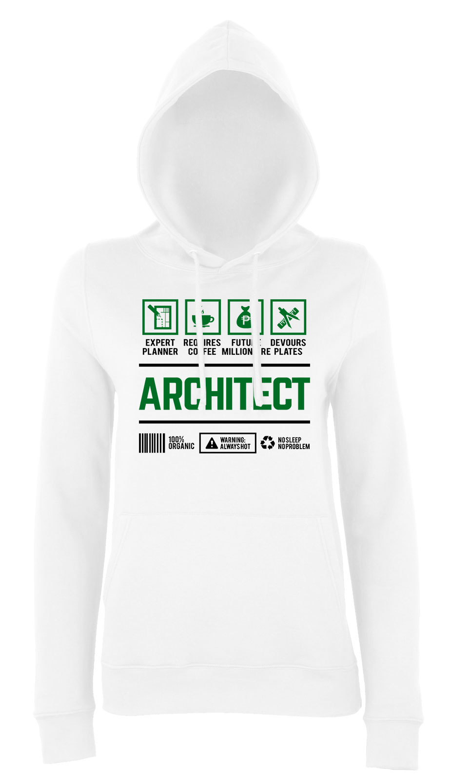 Építész építő architect Fehér Női Kapucnis Pulóver