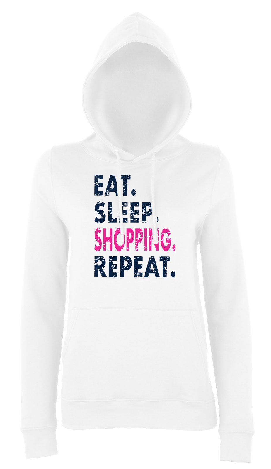 eat sleep shopping shoppingolás Fehér Női Kapucnis Pulóver