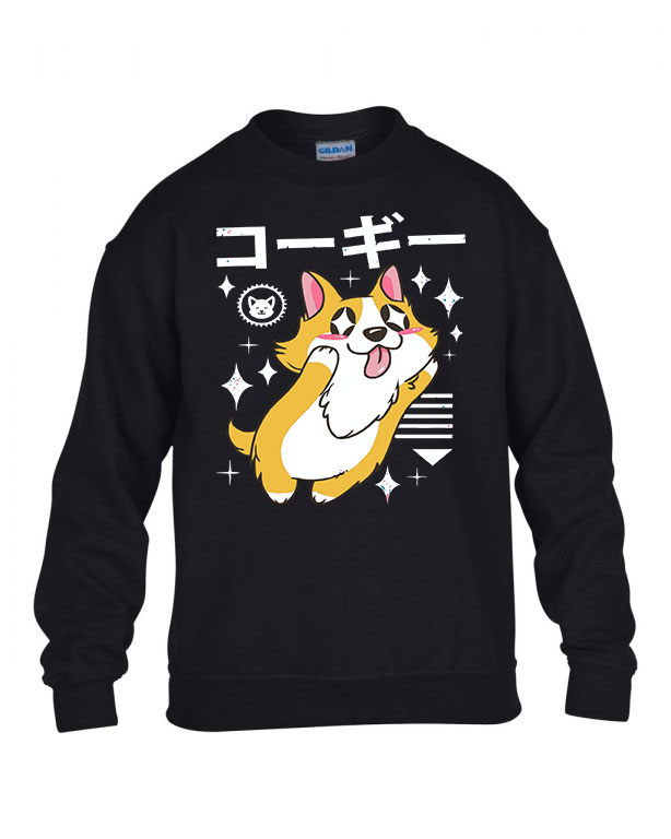 korgi corgi kutya Fekete Gyerek Pulóver