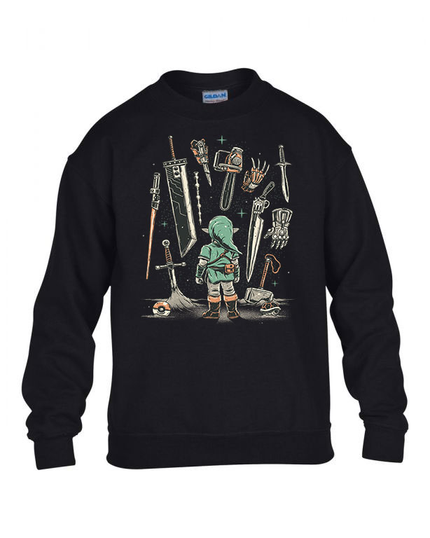 zelda link pokemon gamer lézerkard final fantasy mjolnir Fekete Gyerek Pulóver