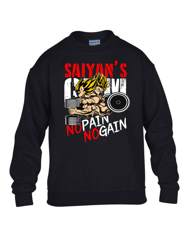 kondi edzés gym no pain no gain son goku vegeta Fekete Gyerek Pulóver