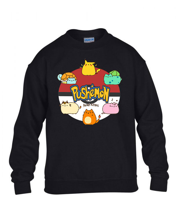 pokemon pusheen macska macskás Fekete Gyerek Pulóver