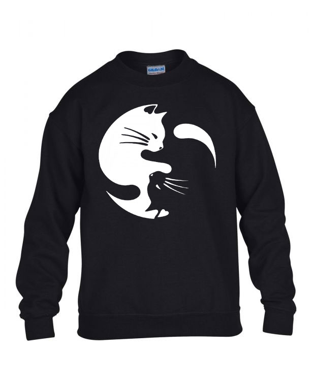 yin yang cicák cicás cica macskás Fekete Gyerek Pulóver