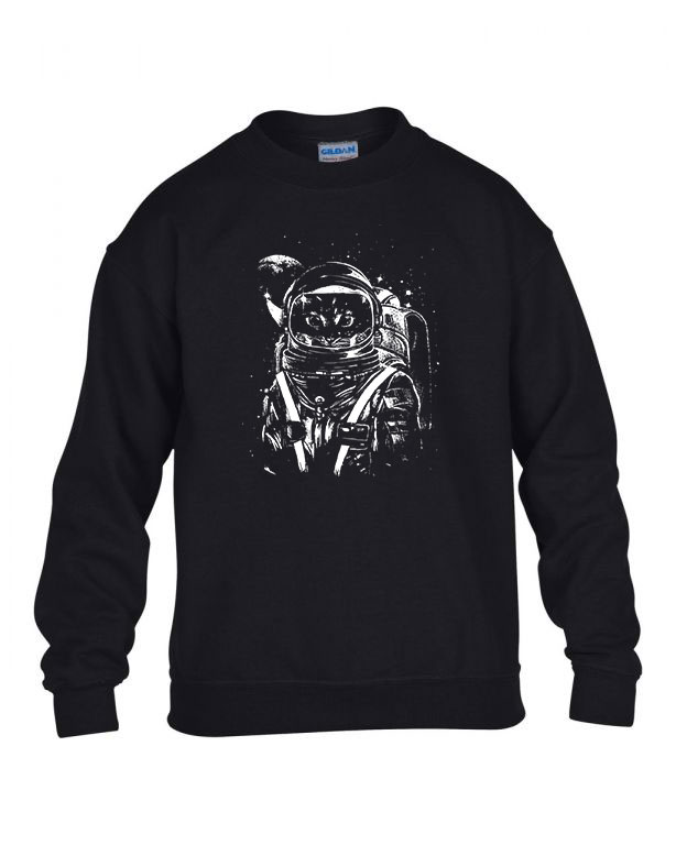 space cat űrhajós macska cica macskás Fekete Gyerek Pulóver