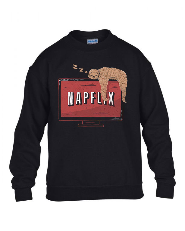 napflix netflix lajhár lusta Fekete Gyerek Pulóver