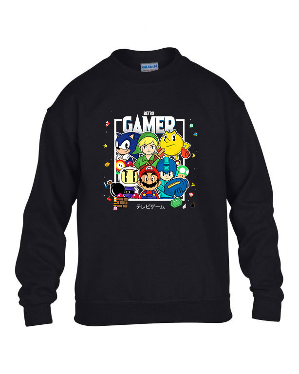 sonic mario zelda pac man megamen bomberman Fekete Gyerek Pulóver