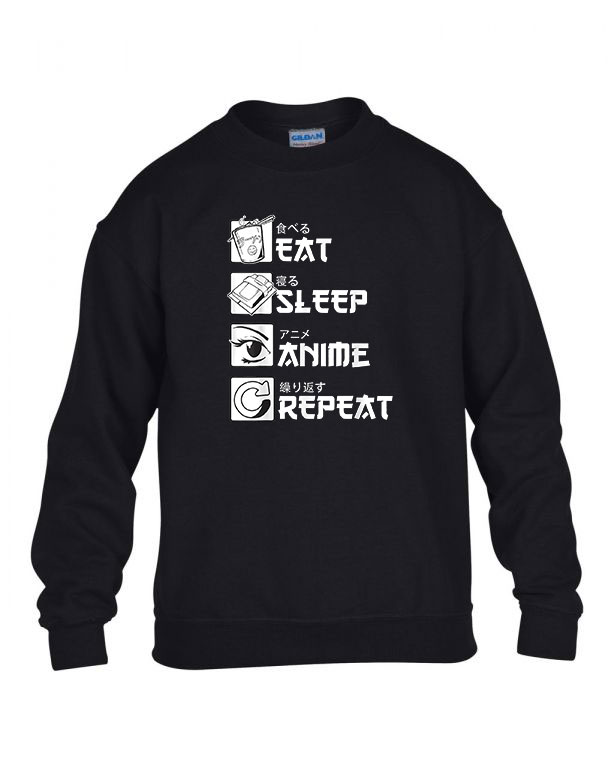 eat sleep anime Fekete Gyerek Pulóver
