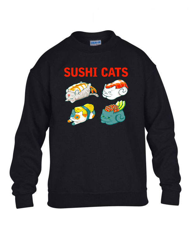 macska macskás cica cicás szusi sushi Fekete Gyerek Pulóver