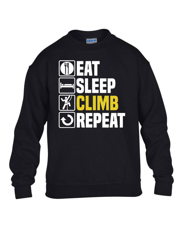 eat sleep climb hegymászás hegymászó Fekete Gyerek Pulóver