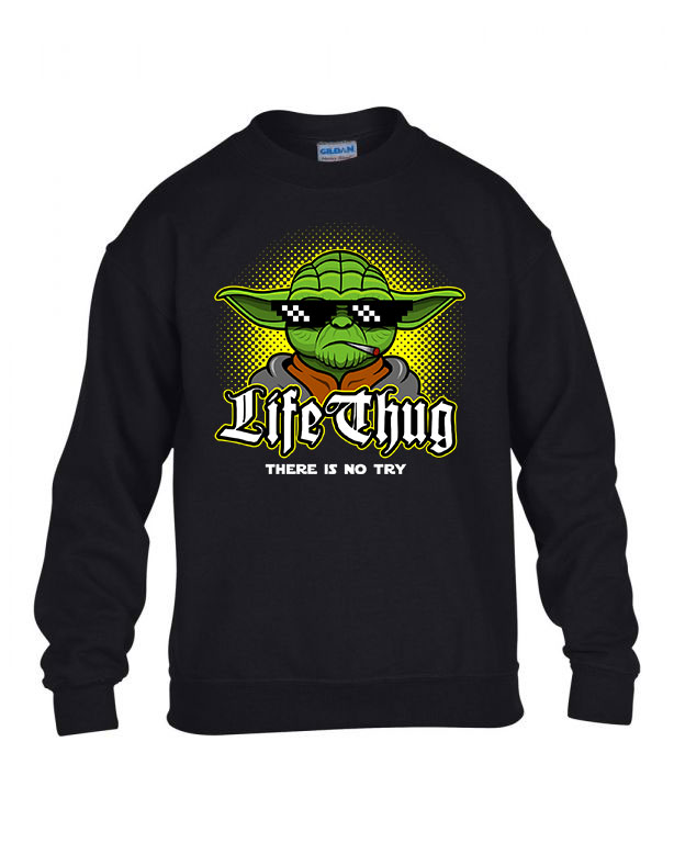 yoda humor thug life try Fekete Gyerek Pulóver