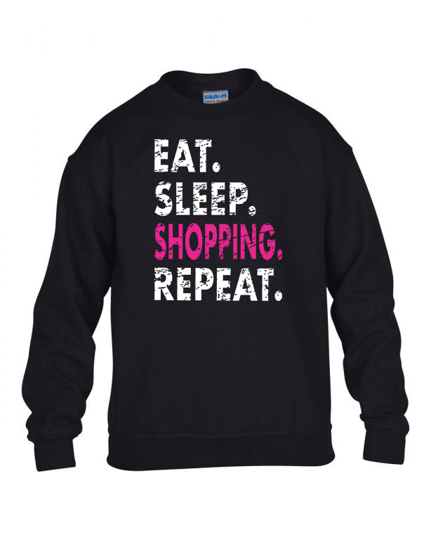 eat sleep shopping shoppingolás Fekete Gyerek Pulóver