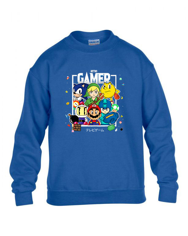 gamer sonic mario pacman zelda Kék Gyerek Pulóver