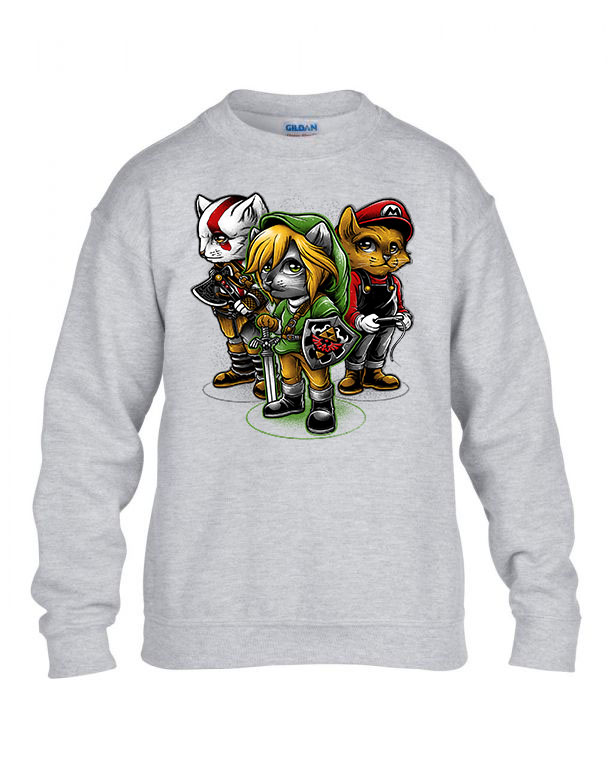 zelda link mario macska macskás cica cicás Sportszürke Gyerek Pulóver