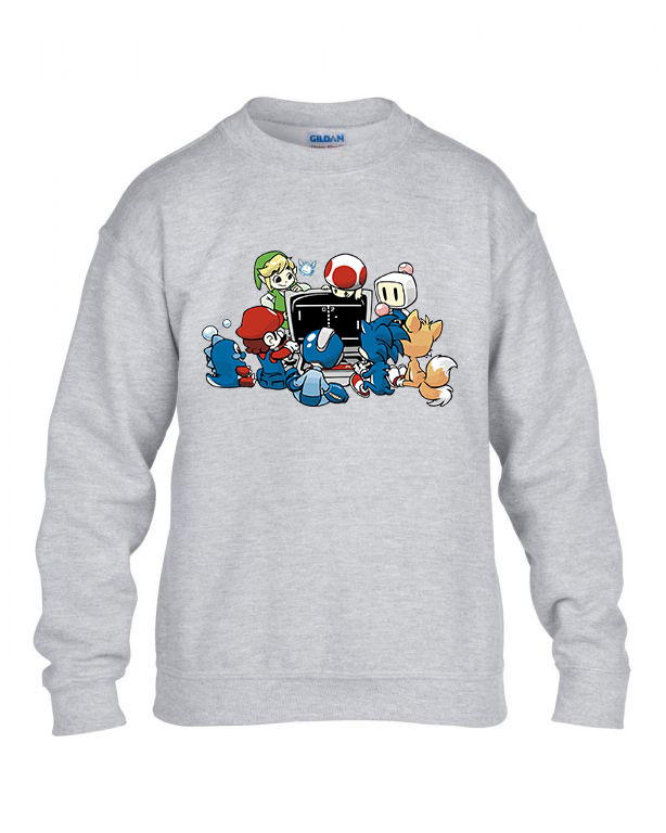 gamer sonic mario zelda megamen Sportszürke Gyerek Pulóver