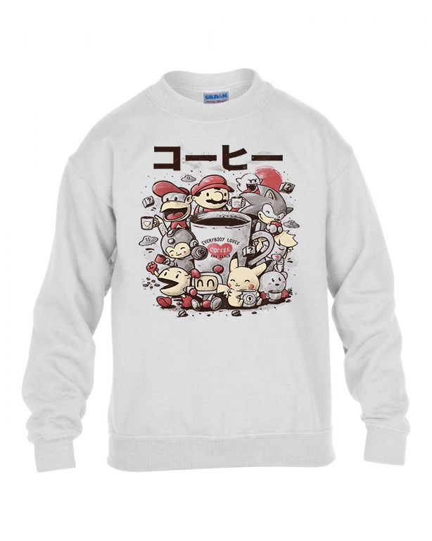 gamer kávé pac man sonic mario pikachu donkey kong Fehér Gyerek Pulóver