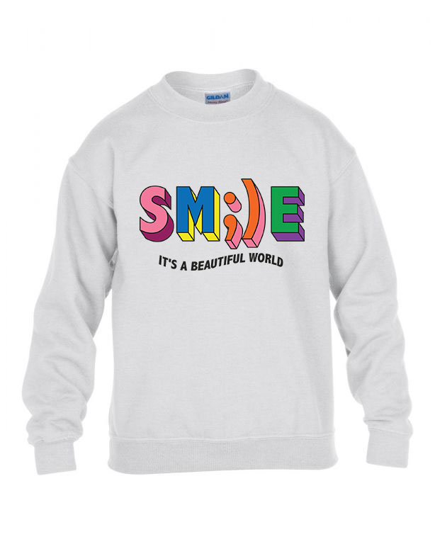 Smile mosolyogj its a beautiful world Fehér Gyerek Pulóver