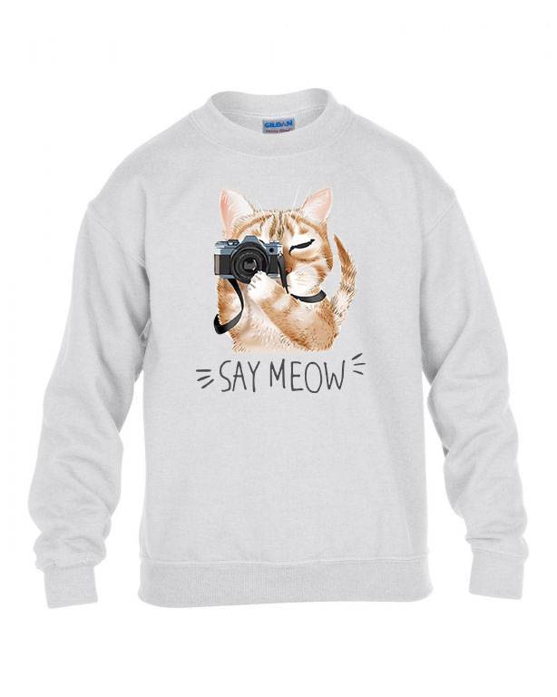 say meow macska macskás cica cicás Fehér Gyerek Pulóver