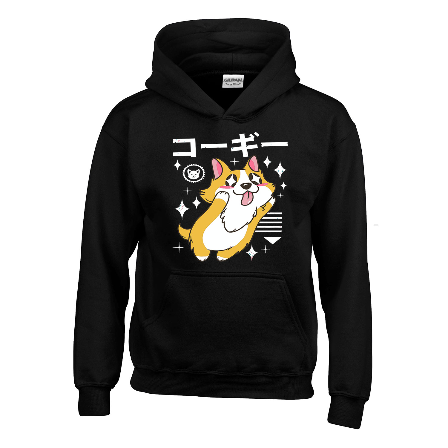 korgi corgi kutya Fekete Gyerek Kapucnis Pulóver