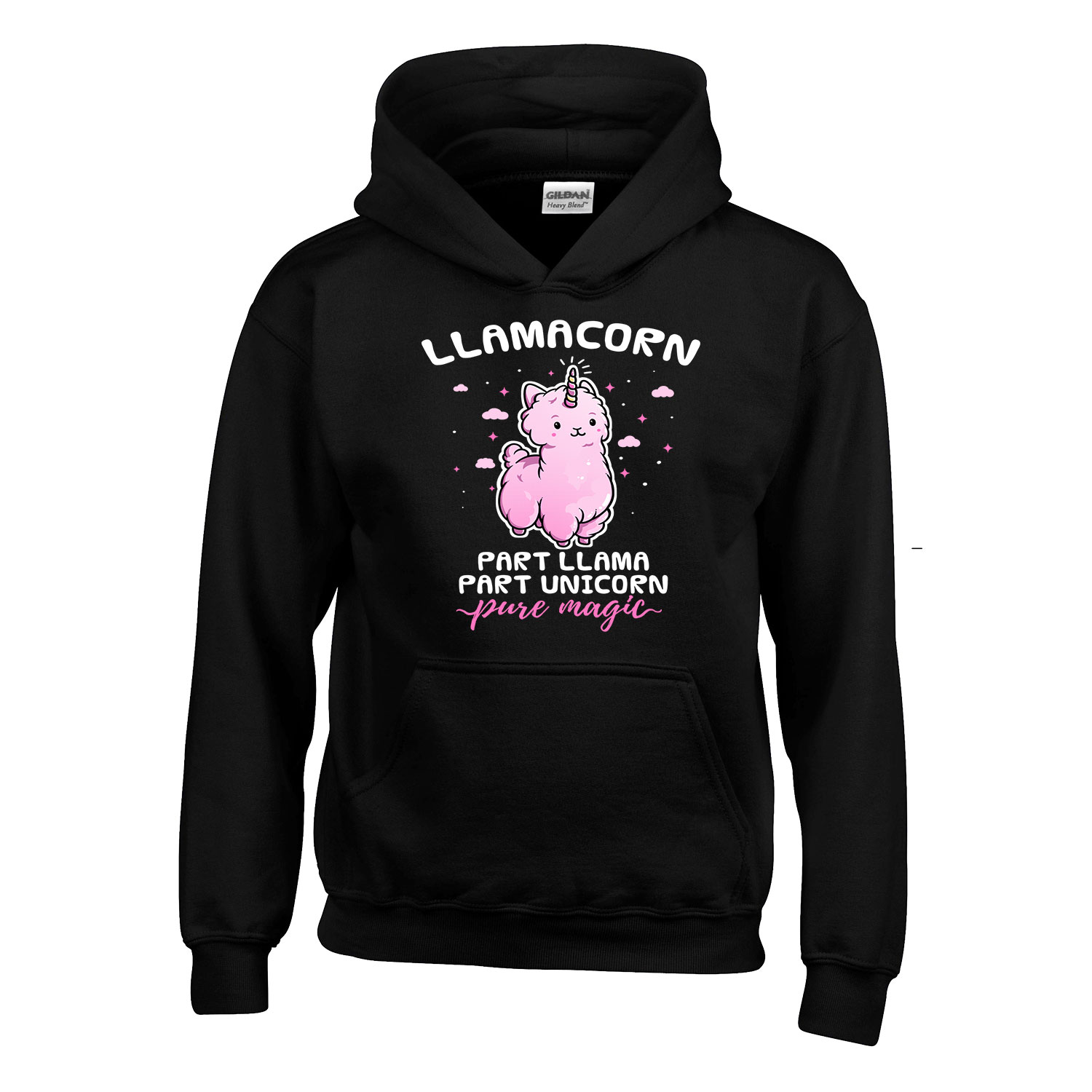 láma unikornis Fekete Gyerek Kapucnis Pulóver