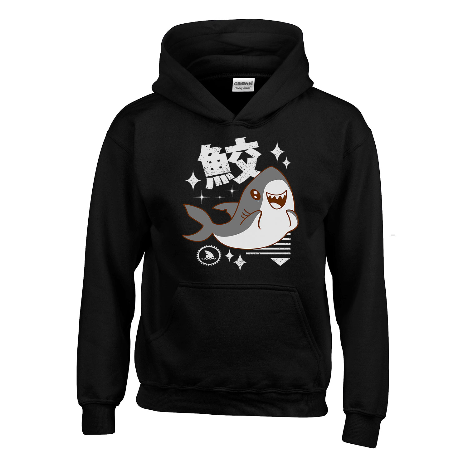 kawaii cuki cápa shark Fekete Gyerek Kapucnis Pulóver