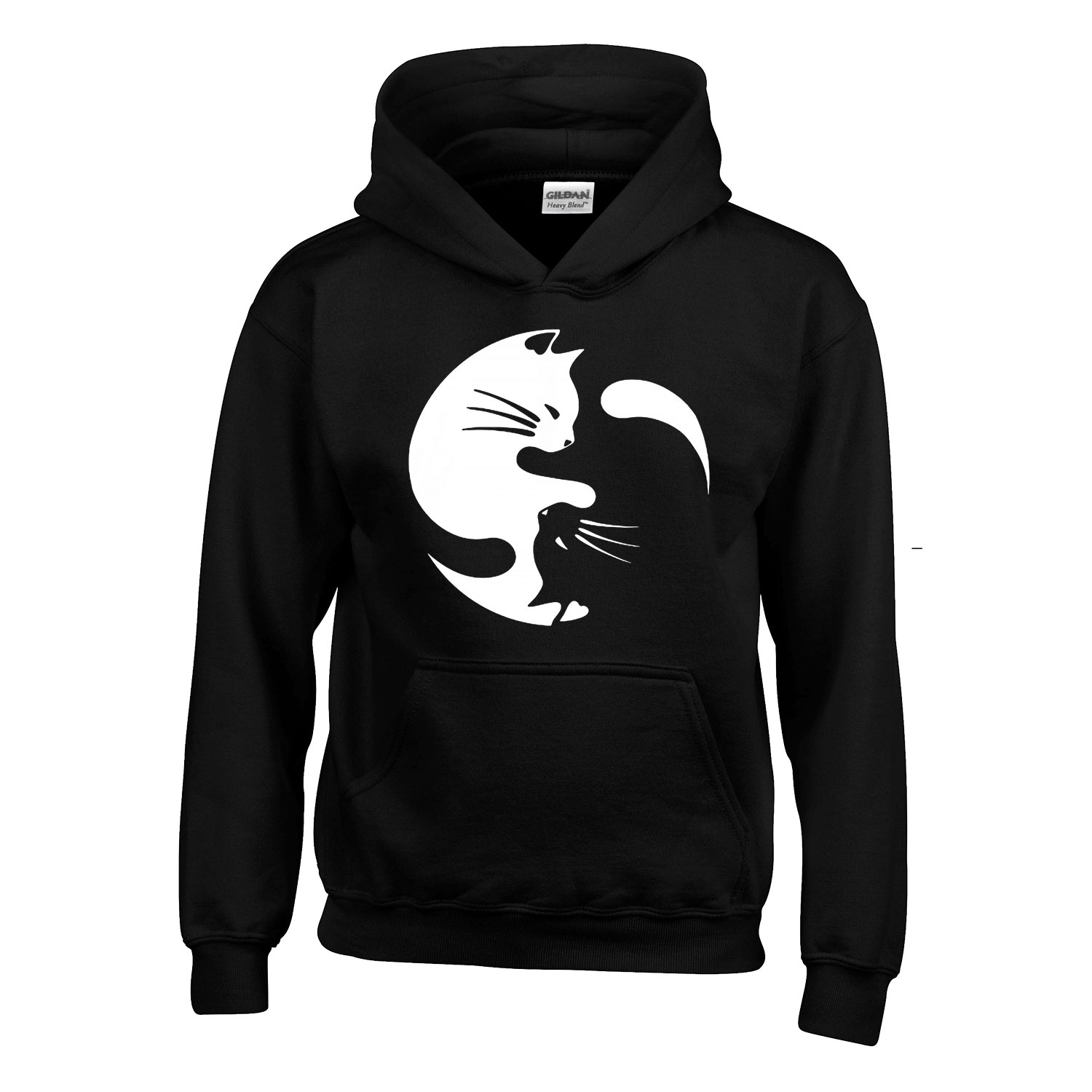 yin yang cicák cicás cica macskás Fekete Gyerek Kapucnis Pulóver