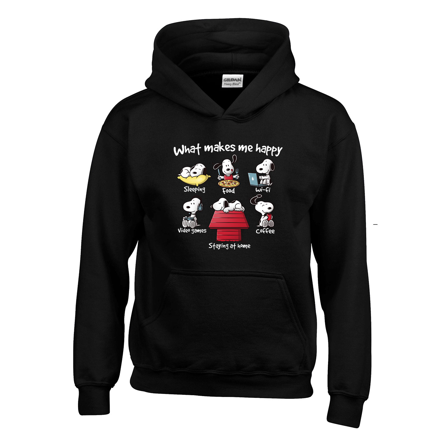 snoopy kutya boldogság Fekete Gyerek Kapucnis Pulóver