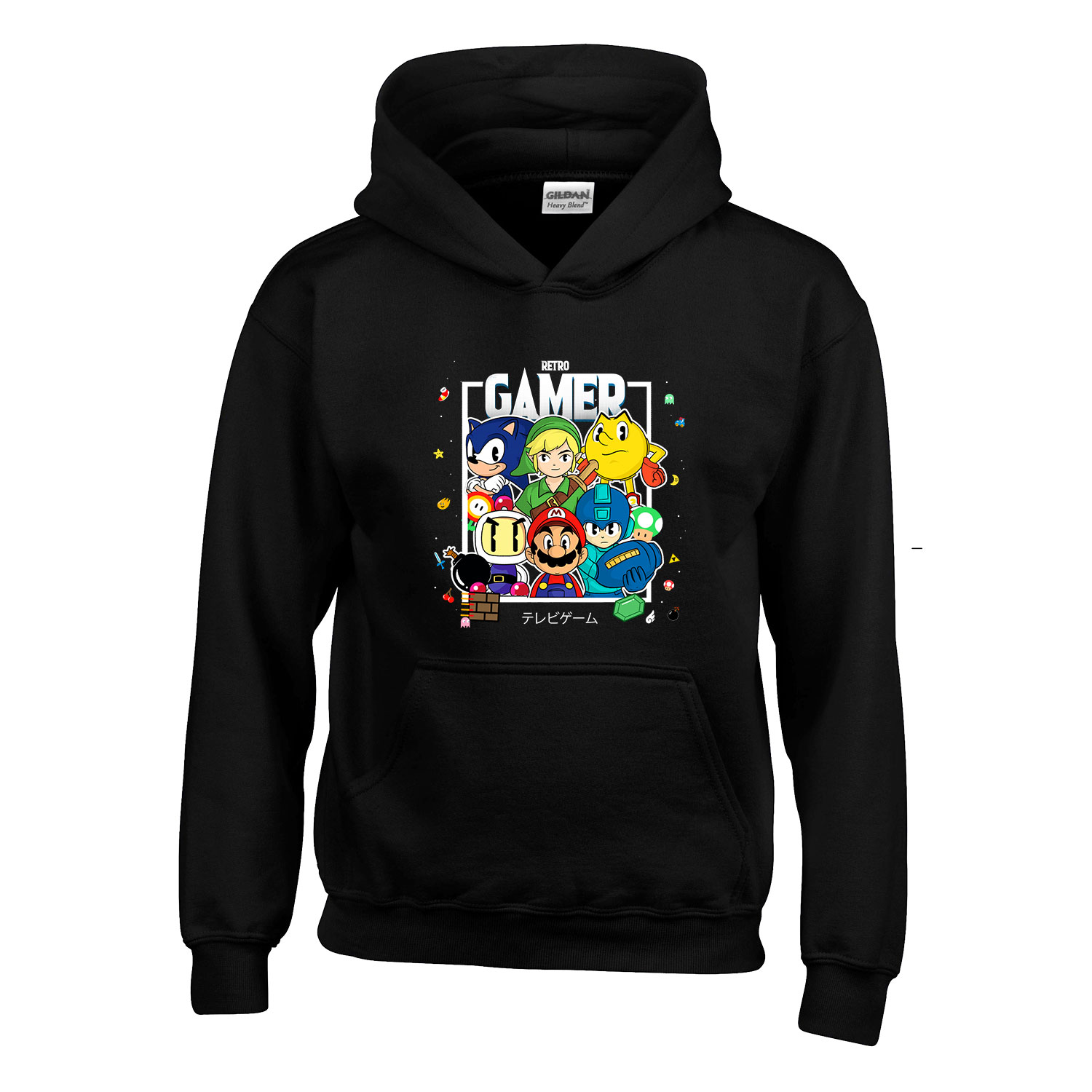 sonic mario zelda pac man megamen bomberman Fekete Gyerek Kapucnis Pulóver