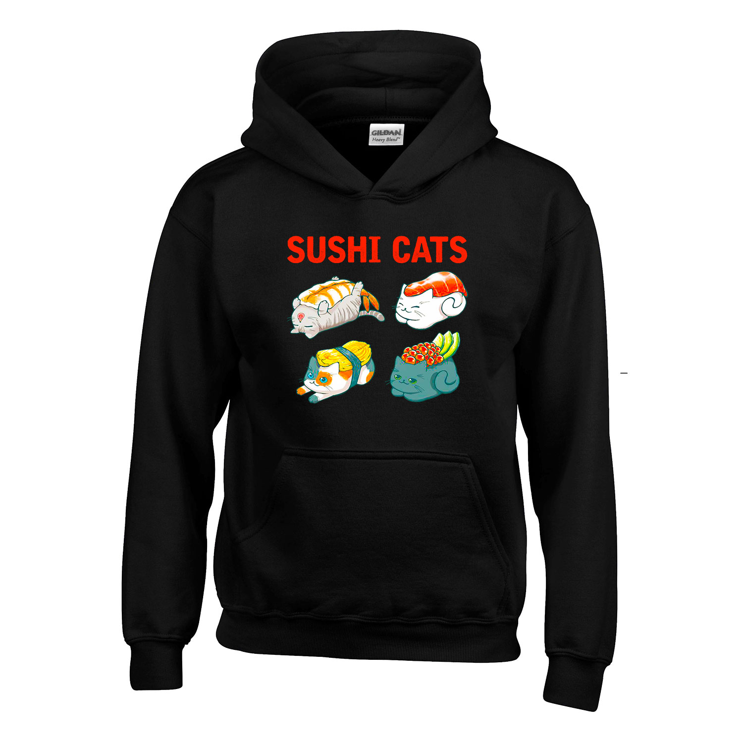 macska macskás cica cicás szusi sushi Fekete Gyerek Kapucnis Pulóver