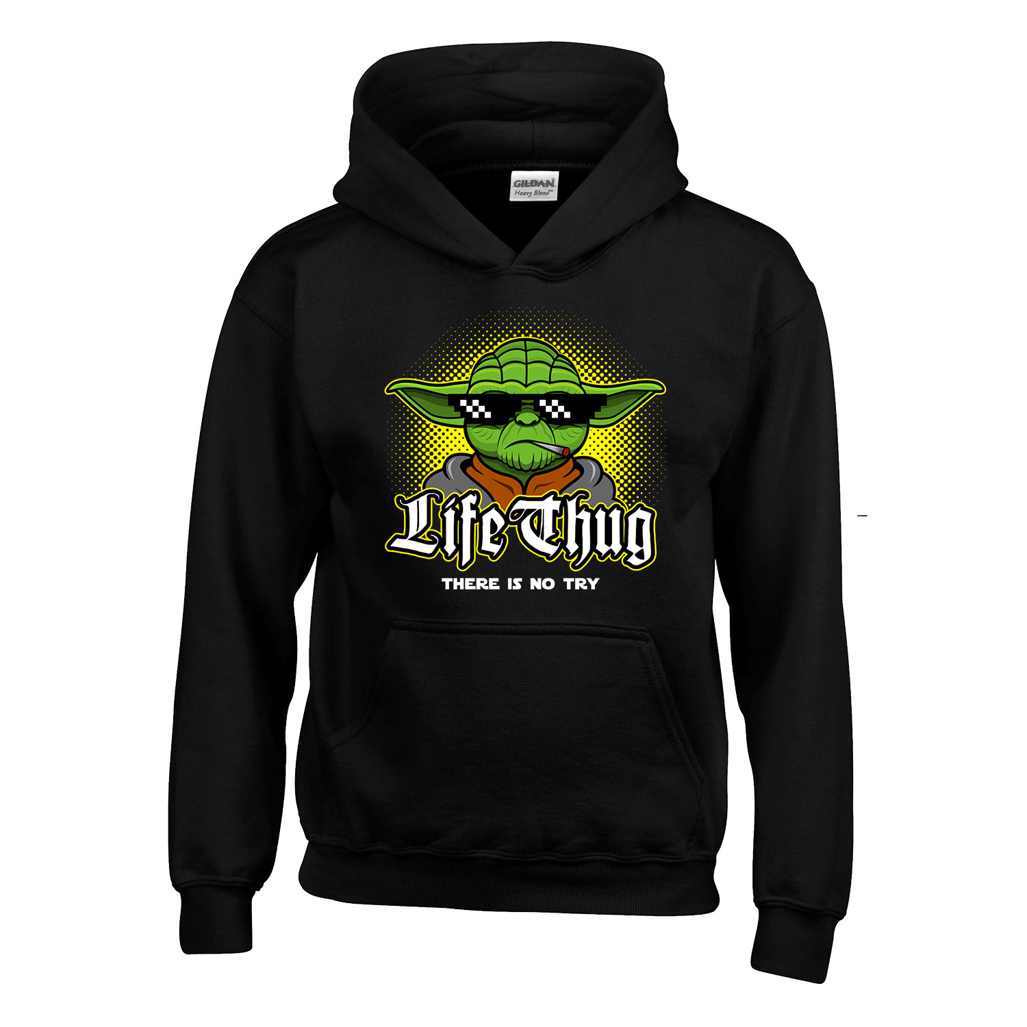 yoda humor thug life try Fekete Gyerek Kapucnis Pulóver