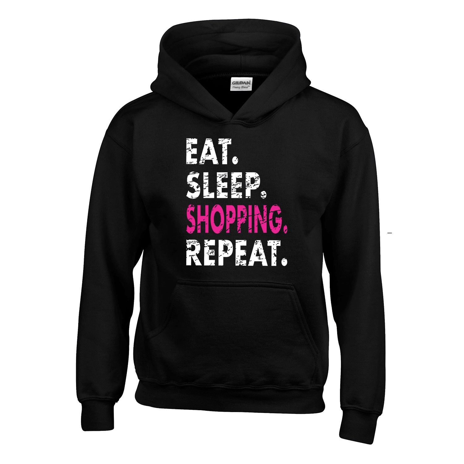 eat sleep shopping shoppingolás Fekete Gyerek Kapucnis Pulóver
