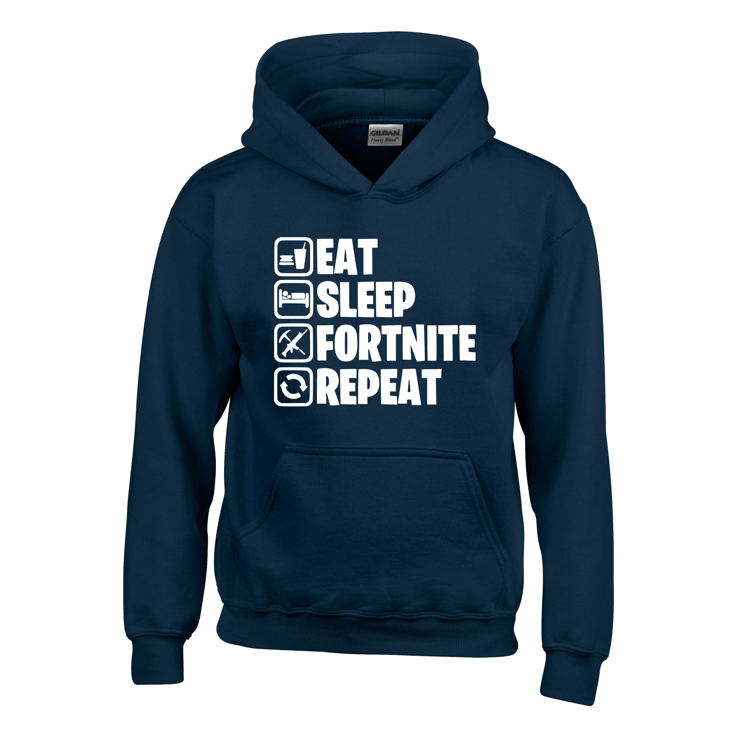 eat sleep fortnite repeat Sötétkék Gyerek Kapucnis Pulóver