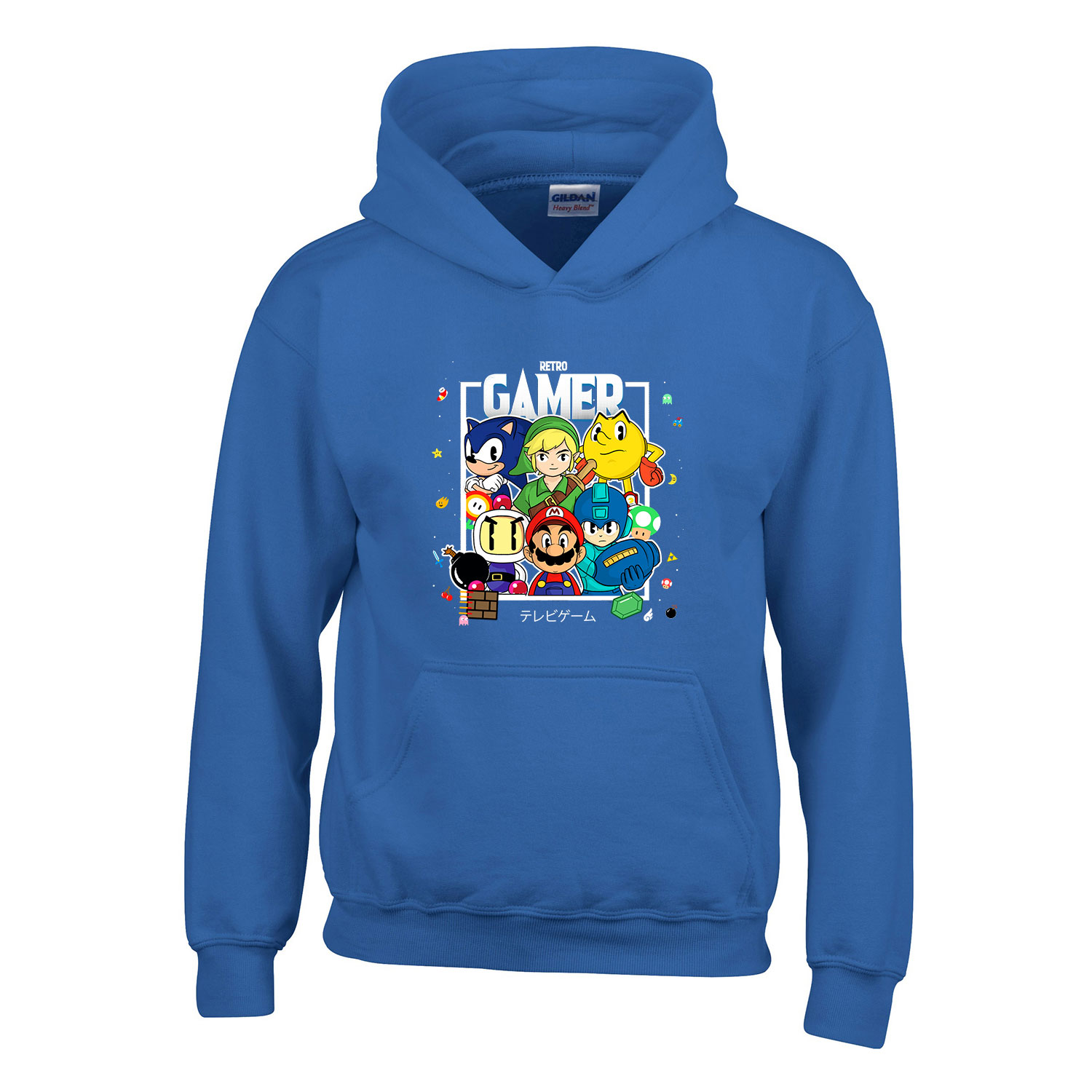 gamer sonic mario pacman zelda Kék Gyerek Kapucnis Pulóver