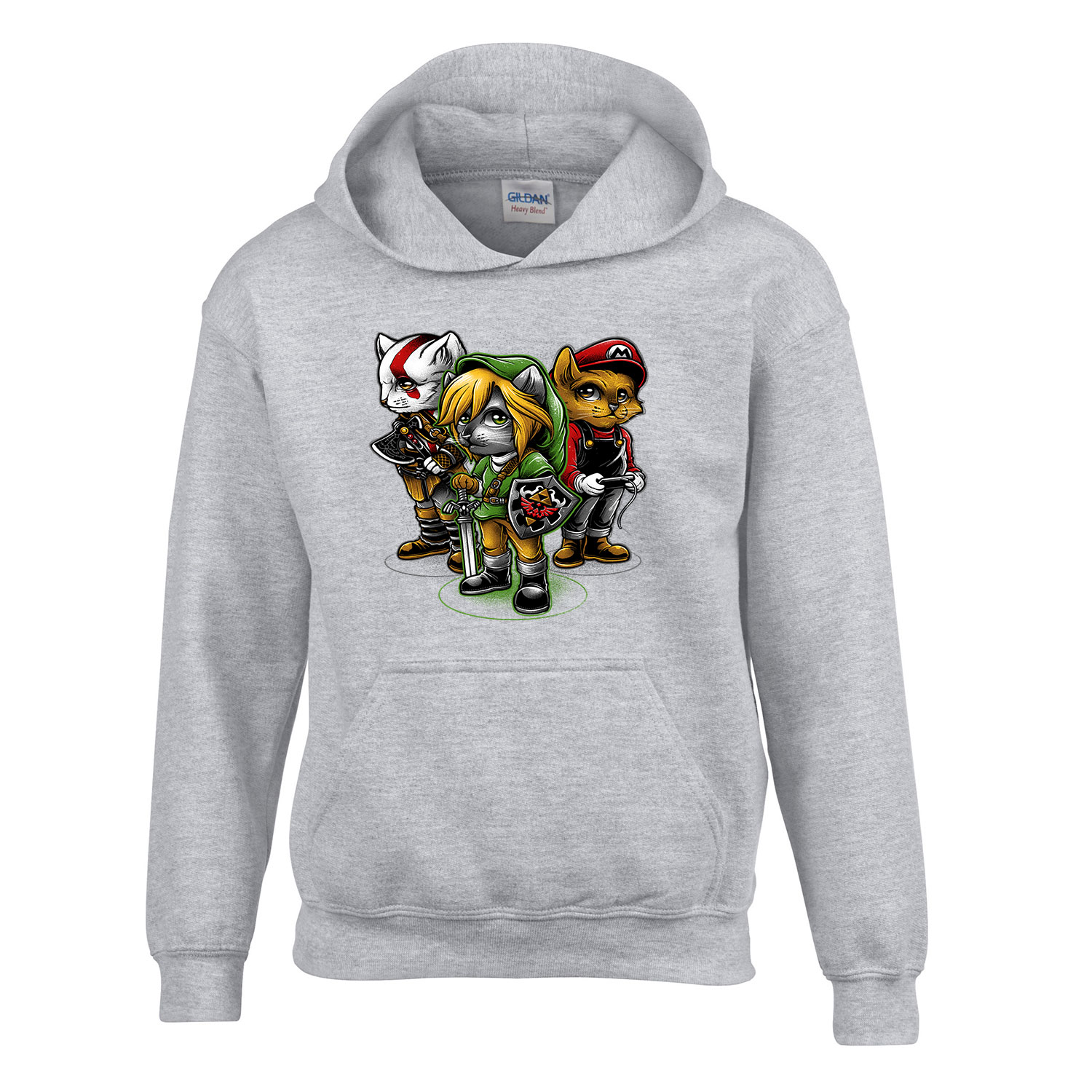 zelda link mario macska macskás cica cicás Sportszürke Gyerek Kapucnis Pulóver