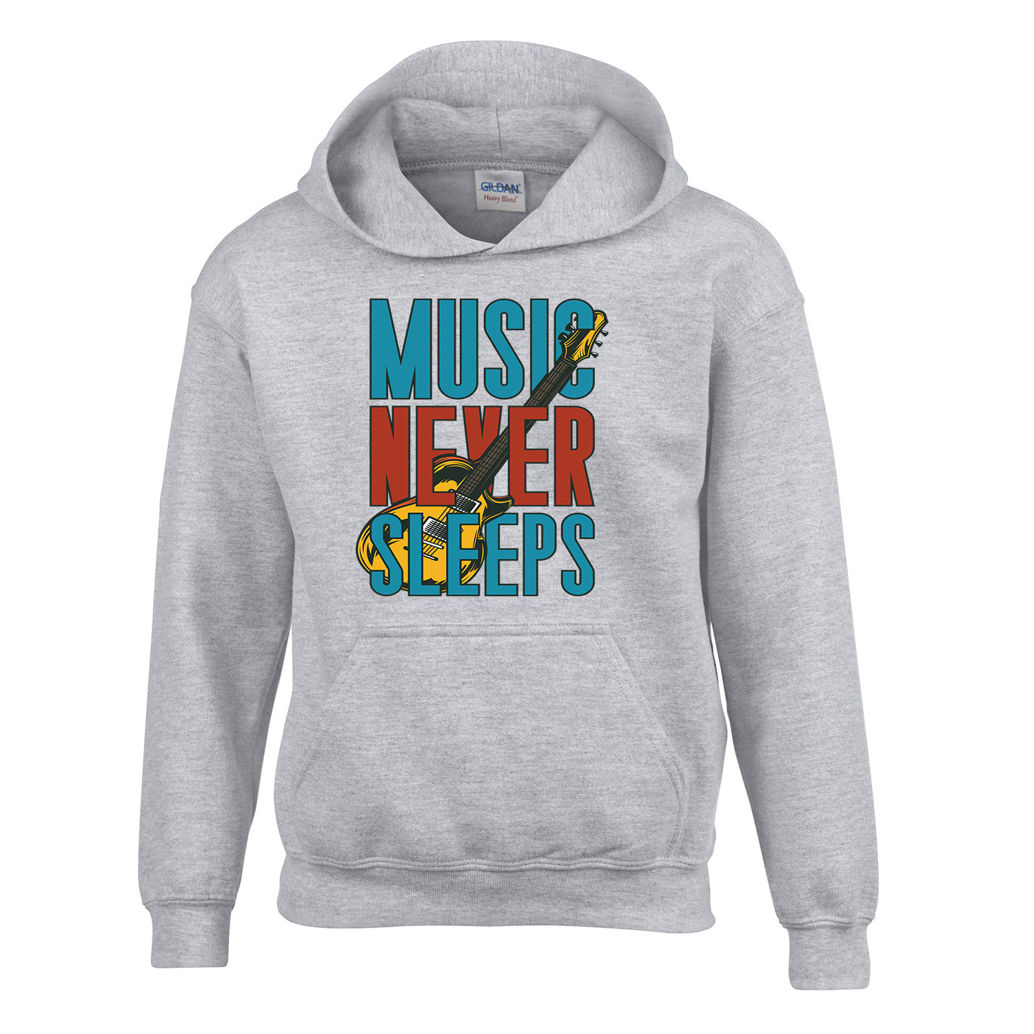 Music Never Sleeps gitár gitáros Sportszürke Gyerek Kapucnis Pulóver
