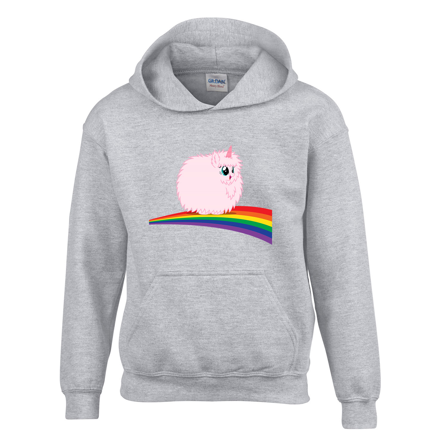 pink fluffy unicorn dancing on rainbow Sportszürke Gyerek Kapucnis Pulóver