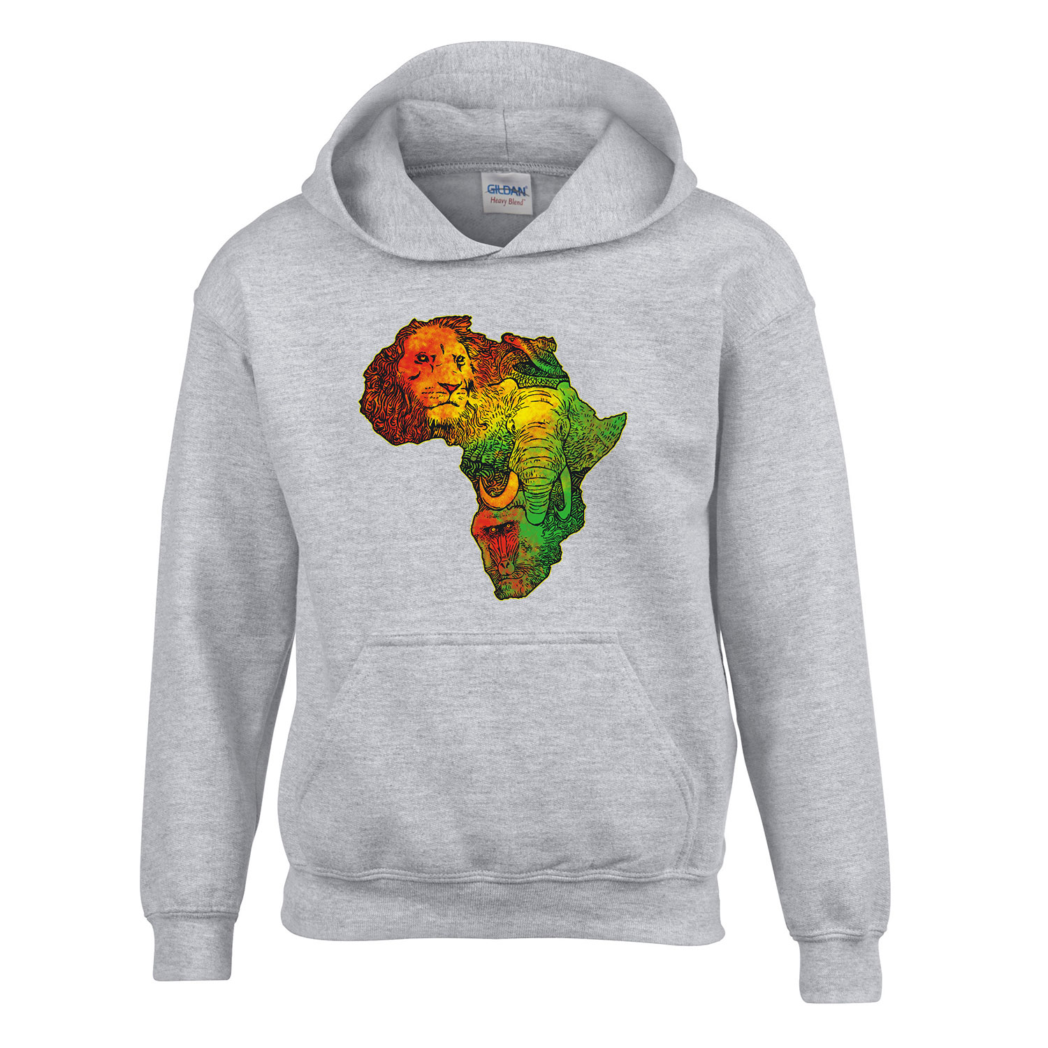 Afrika állatai elefánt oroszlán Sportszürke Gyerek Kapucnis Pulóver