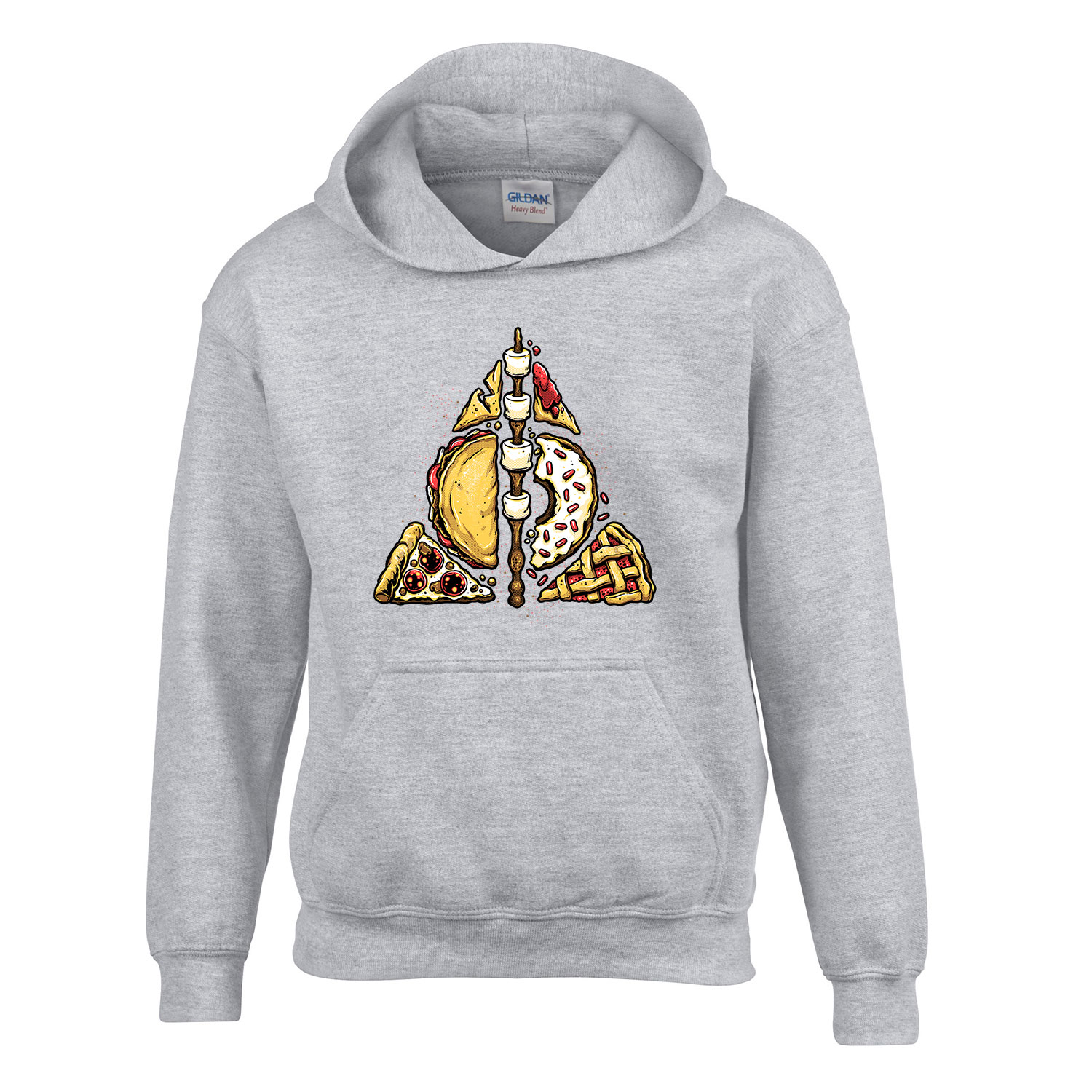 pizza gofri halál ereklyéi humor gyorskaja Sportszürke Gyerek Kapucnis Pulóver