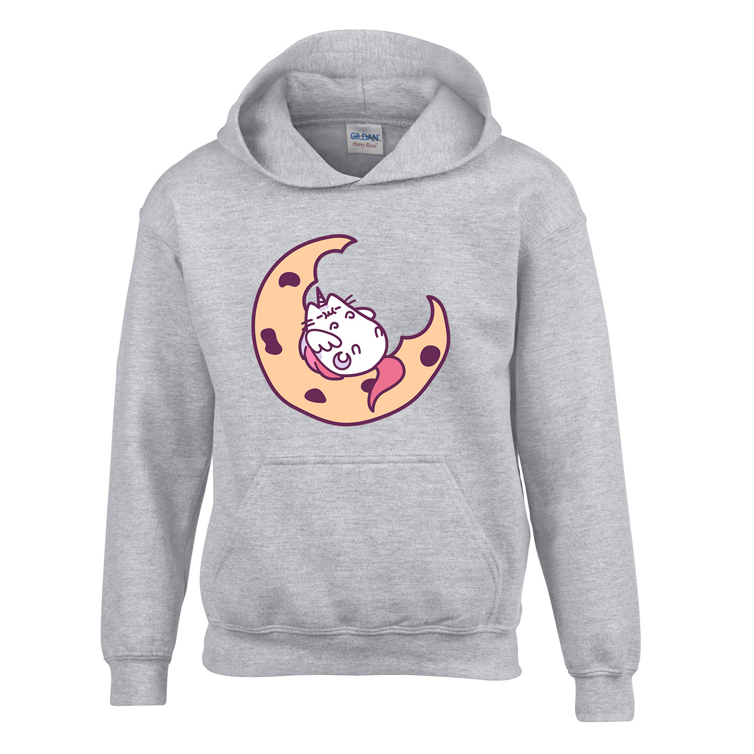 macska macskás cica cicás pusheen unikornis Sportszürke Gyerek Kapucnis Pulóver