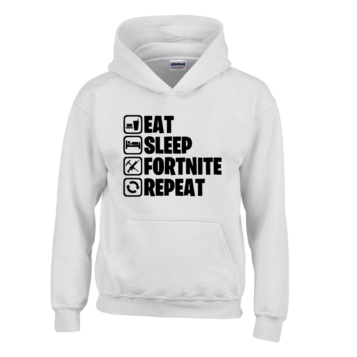 eat sleep fortnite repeat Fehér Gyerek Kapucnis Pulóver